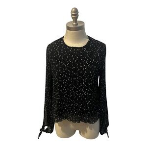 ZARA Polka Dot Pleated Blouse Black White Size Small